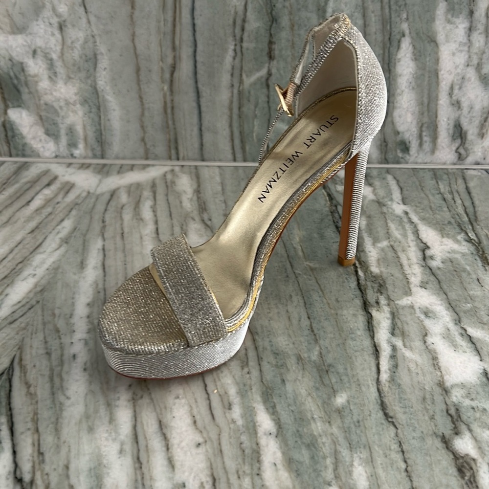Silver/Gold metallic high platform Stuart Weitzman open heels